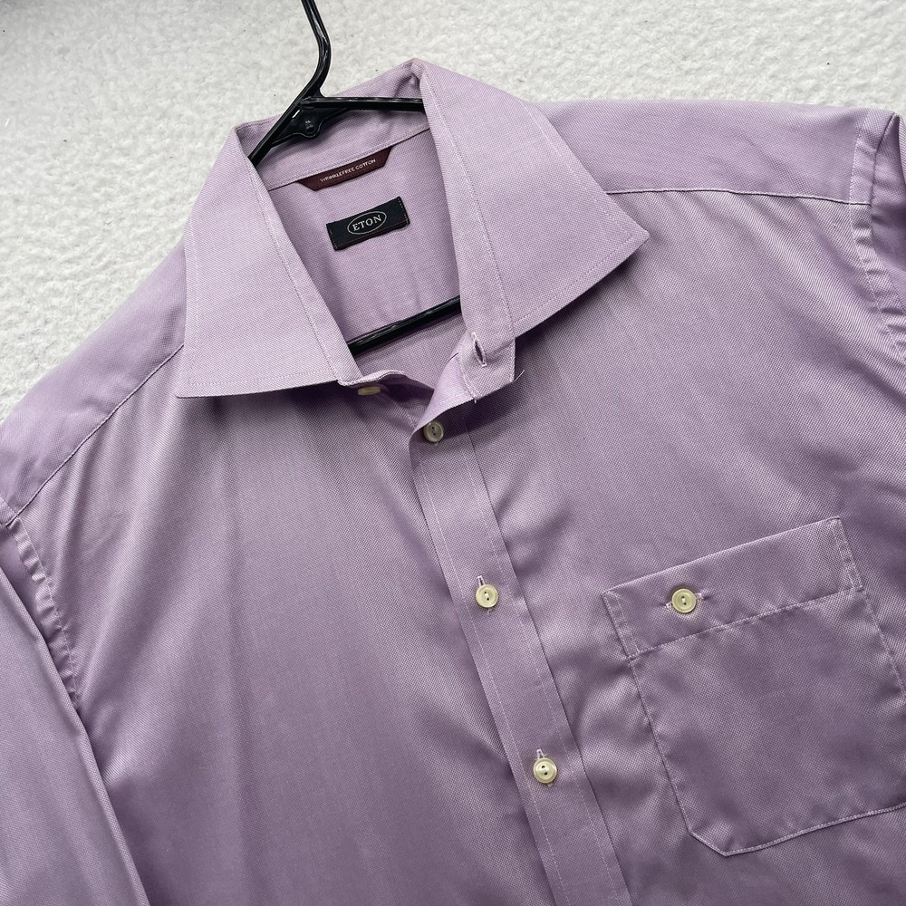 Eton Button Down Shirt Mens 44 17.5 Purple Oxford‎ Wrinkle Free Long Sleeve